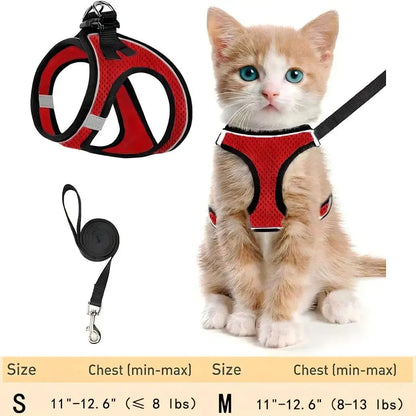 Escape Proof Cat Harness with Leash Set - Adjustable Soft Mesh Step-In Walking Vest for Small-Medium Cats (Up to 13Lbs) - Durable, Reflective, Breathable, No Choke Pet Harness, Durable Reflective Harness, Leash Included