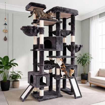 SHA CERLIN 87" Multi-Level Cat Tree Tower - Heavy Duty Indoor Condo for Large Cats and Kittens with Plush Activity Center, Sisal Scratching Posts, and Hammocks