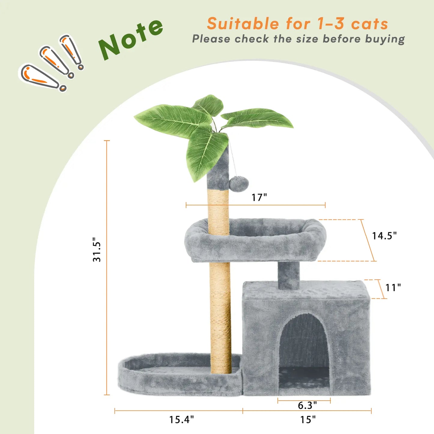 Wecharmer Cat Tree / Tower for Indoor with Green Leaves, Cat Condo Cozy Plush House with Hang Ball, Pet Furniture with Scratching Posts Cat Tree