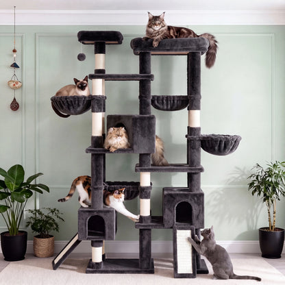 SHA CERLIN 87" Multi-Level Cat Tree Tower - Heavy Duty Indoor Condo for Large Cats and Kittens with Plush Activity Center, Sisal Scratching Posts, and Hammocks
