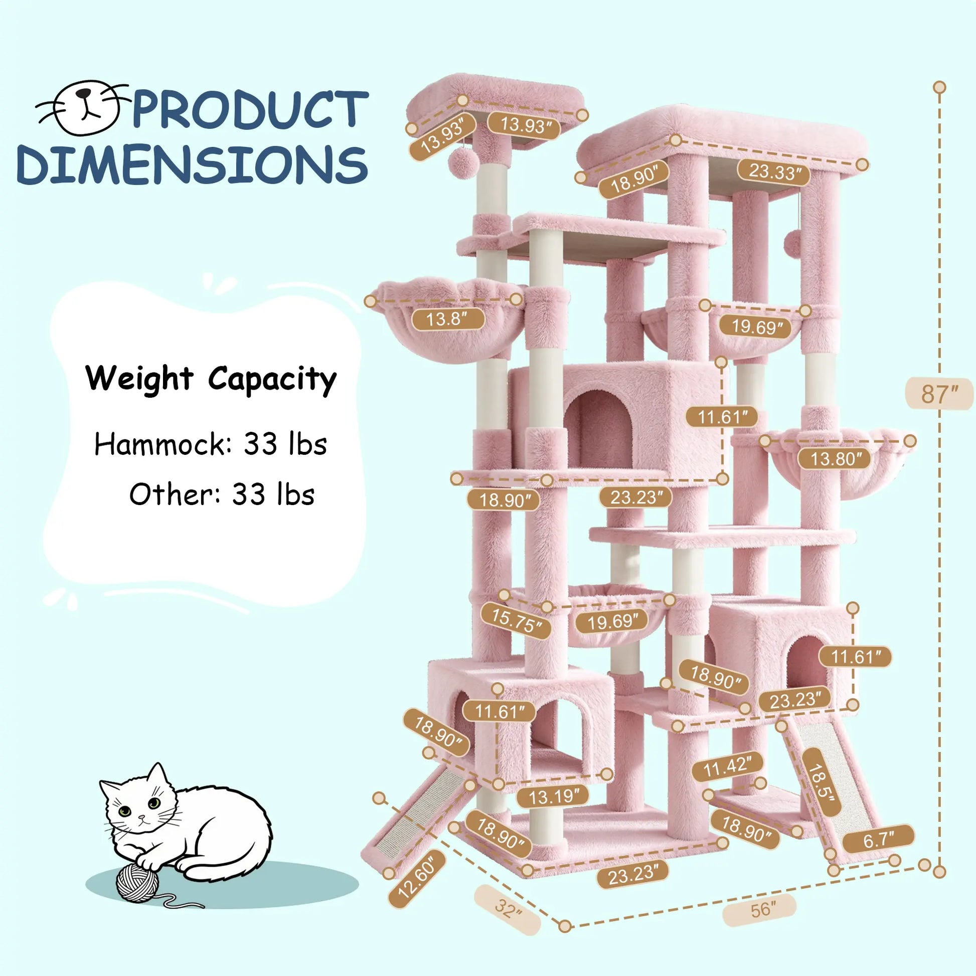 SHA CERLIN 87" Multi-Level Cat Tree Tower - Heavy Duty Indoor Condo for Large Cats and Kittens with Plush Activity Center, Sisal Scratching Posts, and Hammocks
