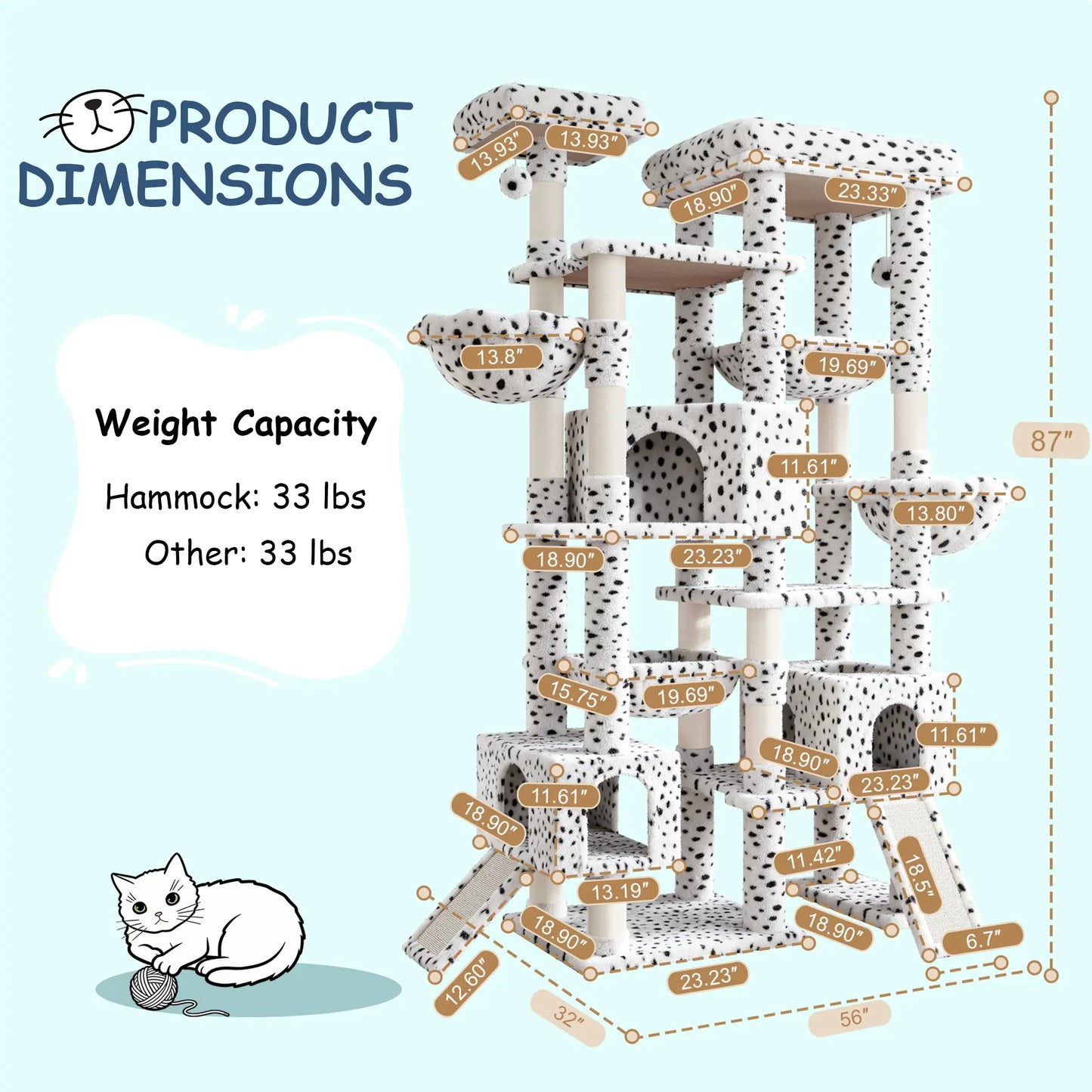 SHA CERLIN 87" Multi-Level Cat Tree Tower - Heavy Duty Indoor Condo for Large Cats and Kittens with Plush Activity Center, Sisal Scratching Posts, and Hammocks