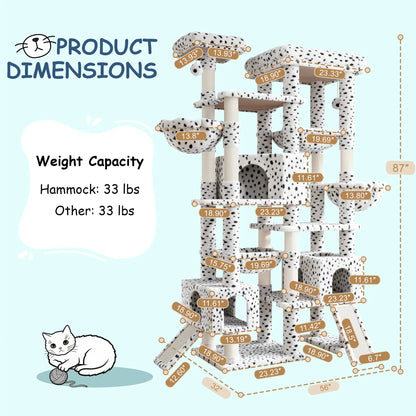 SHA CERLIN 87" Multi-Level Cat Tree Tower - Heavy Duty Indoor Condo for Large Cats and Kittens with Plush Activity Center, Sisal Scratching Posts, and Hammocks