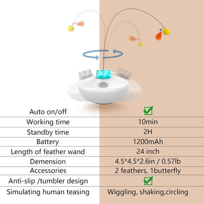 Oxawo Interactive Cat Toys Cat Exercise Tumbler, Rechargeable Cat Toys for Indoor Cats Spin Butterfly Game Teasing Kitty, Extra Long Feather Wand (P33 Cat Toys)
