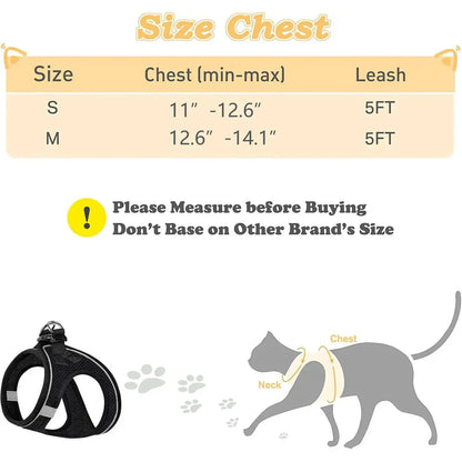Escape Proof Cat Harness with Leash Set - Adjustable Soft Mesh Step-In Walking Vest for Small-Medium Cats (Up to 13Lbs) - Durable, Reflective, Breathable, No Choke Pet Harness, Durable Reflective Harness, Leash Included