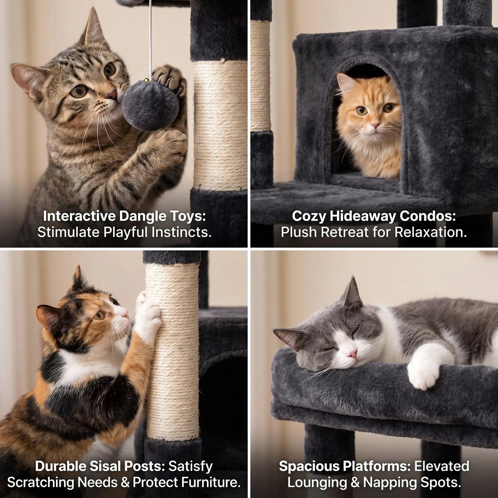 SHA CERLIN 87" Multi-Level Cat Tree Tower - Heavy Duty Indoor Condo for Large Cats and Kittens with Plush Activity Center, Sisal Scratching Posts, and Hammocks