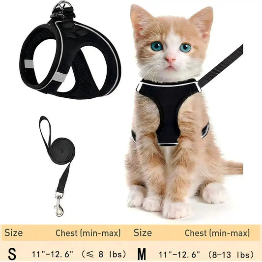 Escape Proof Cat Harness with Leash Set - Adjustable Soft Mesh Step-In Walking Vest for Small-Medium Cats (Up to 13Lbs) - Durable, Reflective, Breathable, No Choke Pet Harness, Durable Reflective Harness, Leash Included