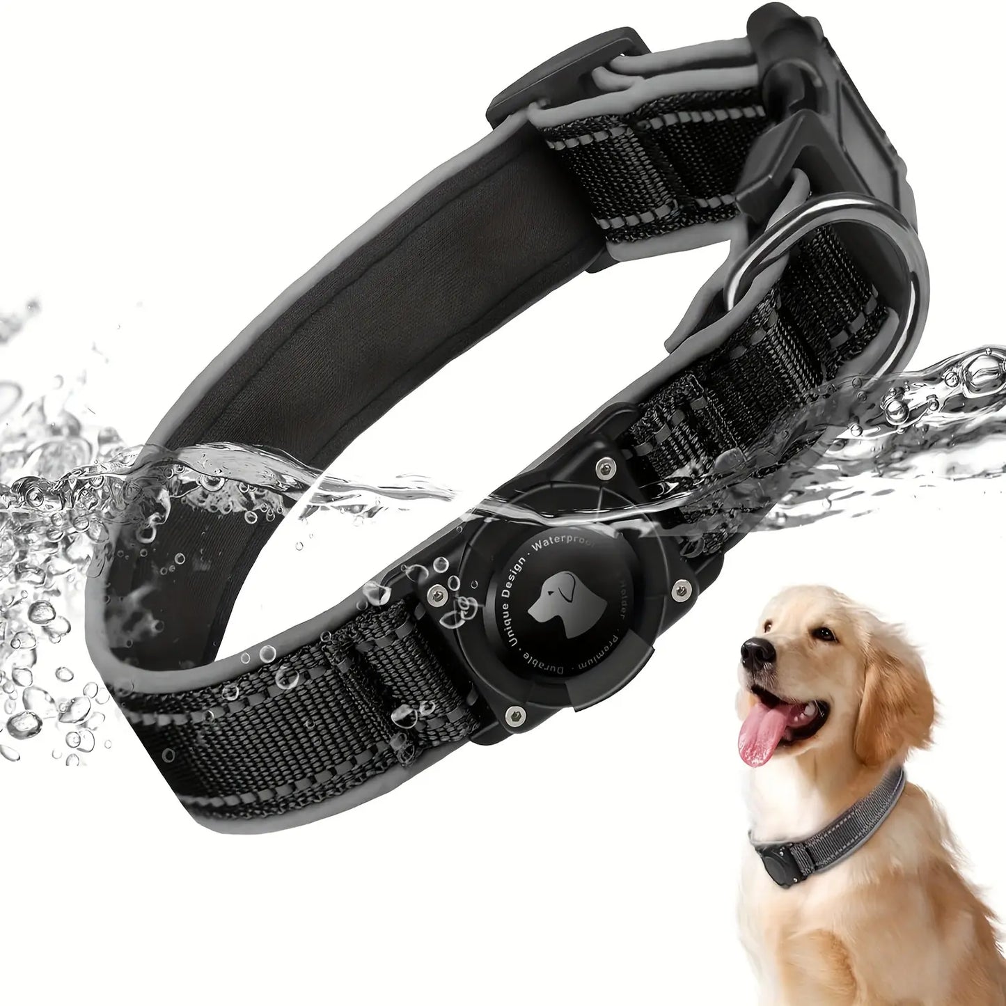 Tactical Nylon Airtag Dog Collar - Heavy Duty Metal Buckle Military Gear, Waterproof, Stain Resistant, Escape Proof, Universal Adjustable for Medium/Large/Xl Dogs, Non-Customized, Detachable Pet Supply Collar (Ideal Father'S Day Gift), Collars
