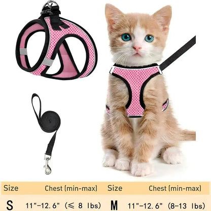 Escape Proof Cat Harness with Leash Set - Adjustable Soft Mesh Step-In Walking Vest for Small-Medium Cats (Up to 13Lbs) - Durable, Reflective, Breathable, No Choke Pet Harness, Durable Reflective Harness, Leash Included