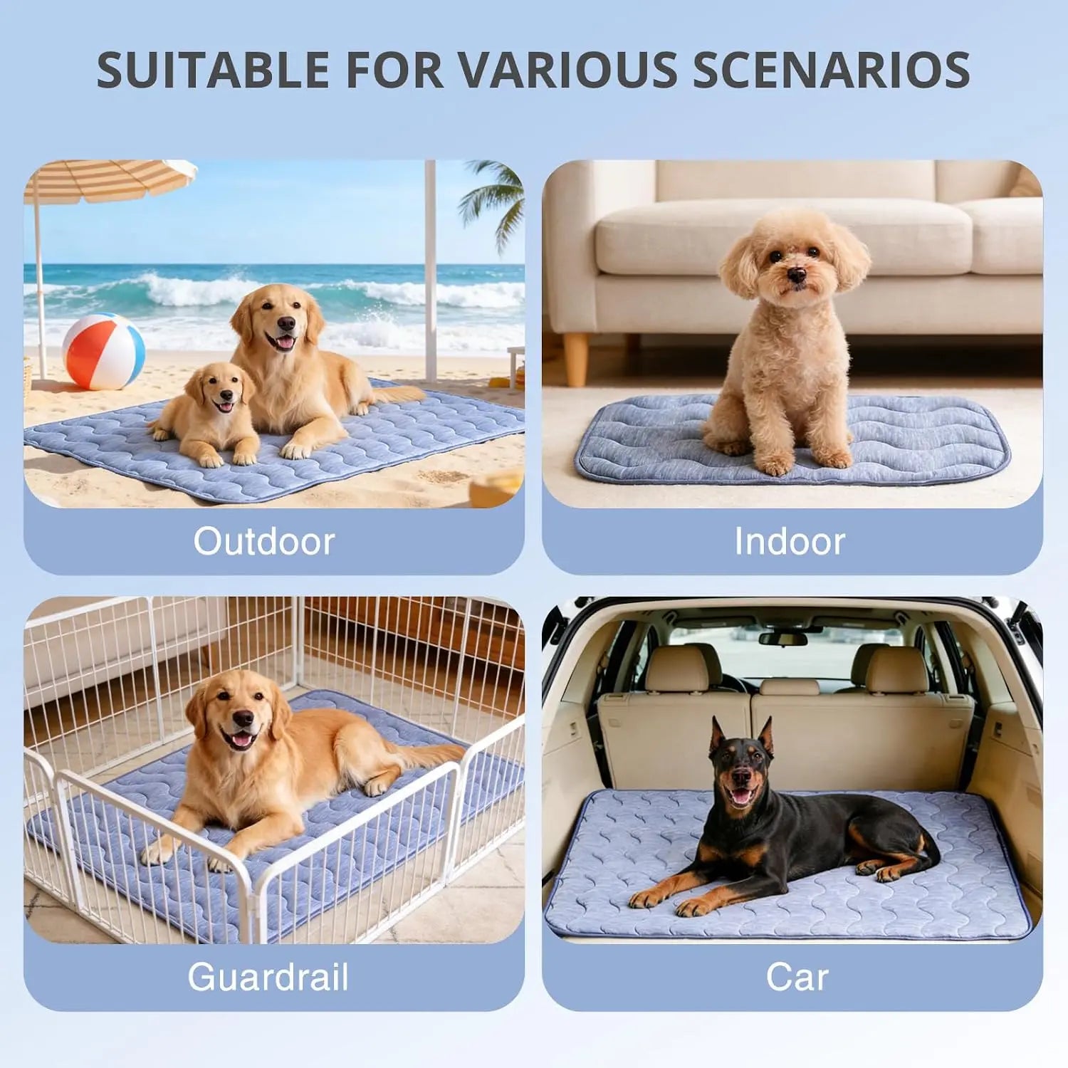 Premium Washable Pet Cooling Mat for Large Dogs – Q-MAX>0.45 Non-Gel, Non-Electric, Non-Slip Summer Crate Bed