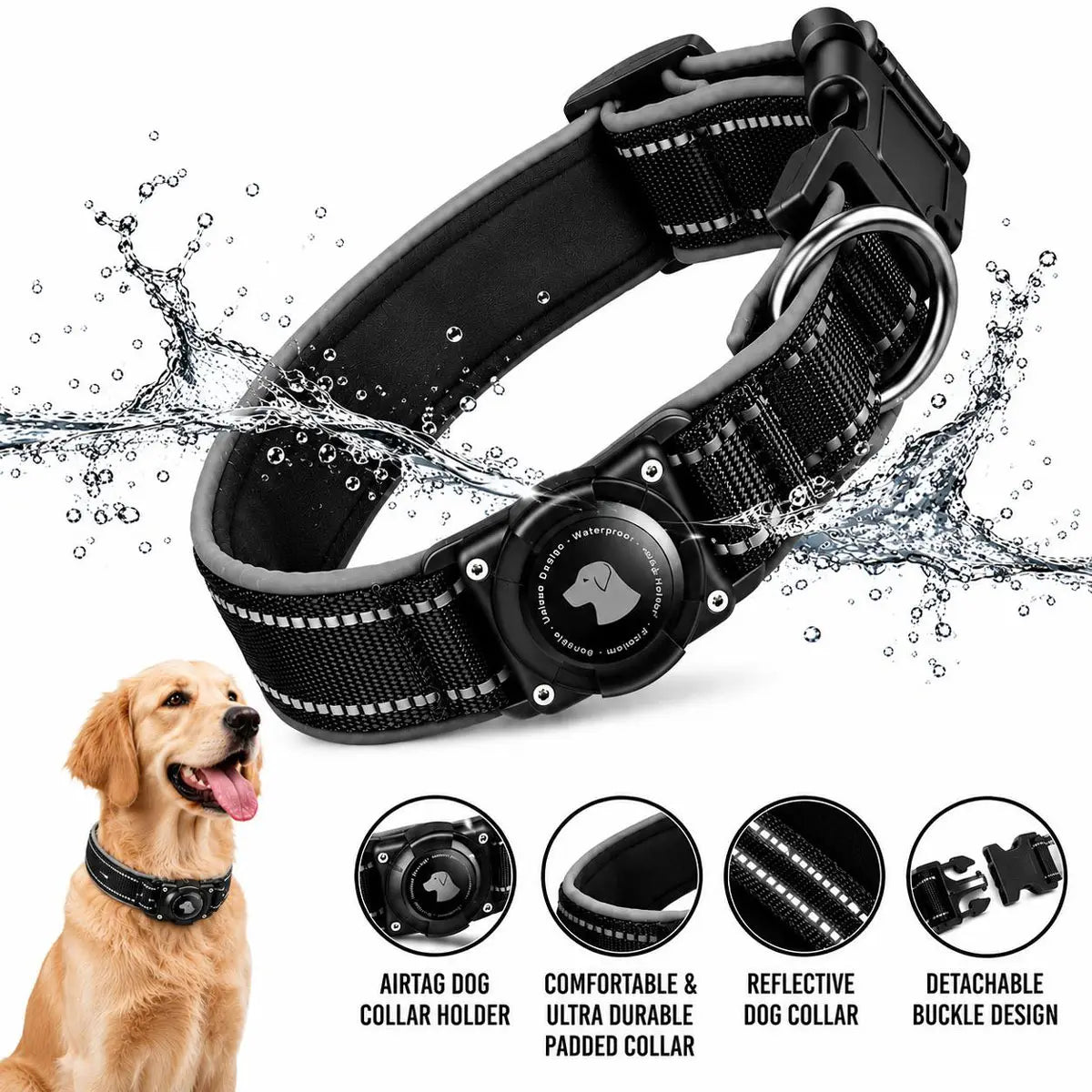 Tactical Nylon Airtag Dog Collar - Heavy Duty Metal Buckle Military Gear, Waterproof, Stain Resistant, Escape Proof, Universal Adjustable for Medium/Large/Xl Dogs, Non-Customized, Detachable Pet Supply Collar (Ideal Father'S Day Gift), Collars