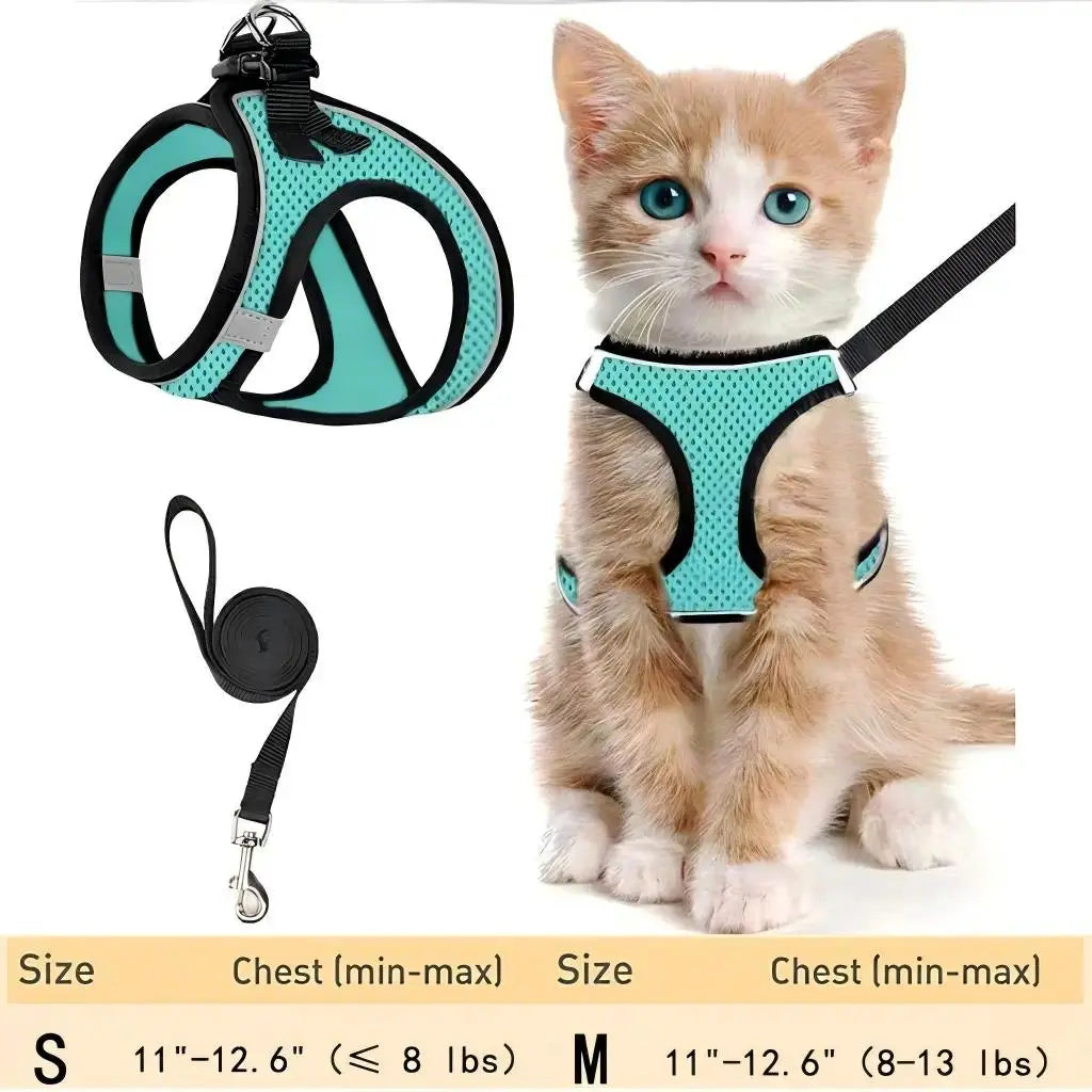 Escape Proof Cat Harness with Leash Set - Adjustable Soft Mesh Step-In Walking Vest for Small-Medium Cats (Up to 13Lbs) - Durable, Reflective, Breathable, No Choke Pet Harness, Durable Reflective Harness, Leash Included