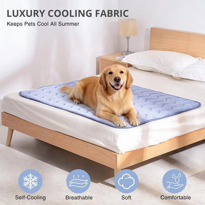 Premium Washable Pet Cooling Mat for Large Dogs – Q-MAX>0.45 Non-Gel, Non-Electric, Non-Slip Summer Crate Bed